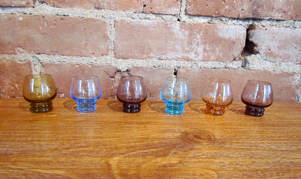 6 Multicolor Depression Glass Cordial Glasses Shot Glass Bar Set