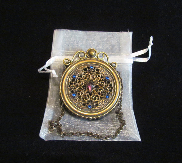 Antique Jeweled Ormolu Vinaigrette 1800s Scent Sachet Chatelaine Compact Extremely Rare