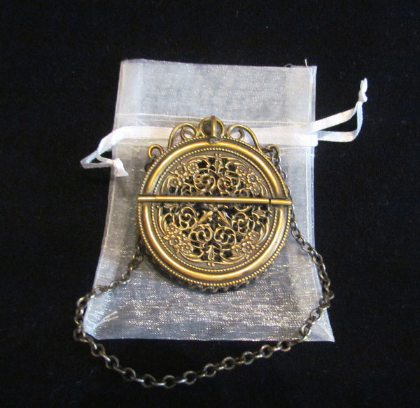 Antique Jeweled Ormolu Vinaigrette 1800s Scent Sachet Chatelaine Compact Extremely Rare