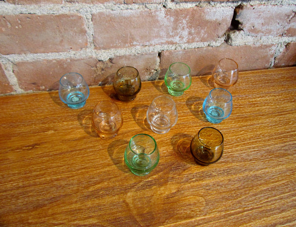 9 Depression Glass Cordial Glasses Multicolor Shot Glass Bar Set