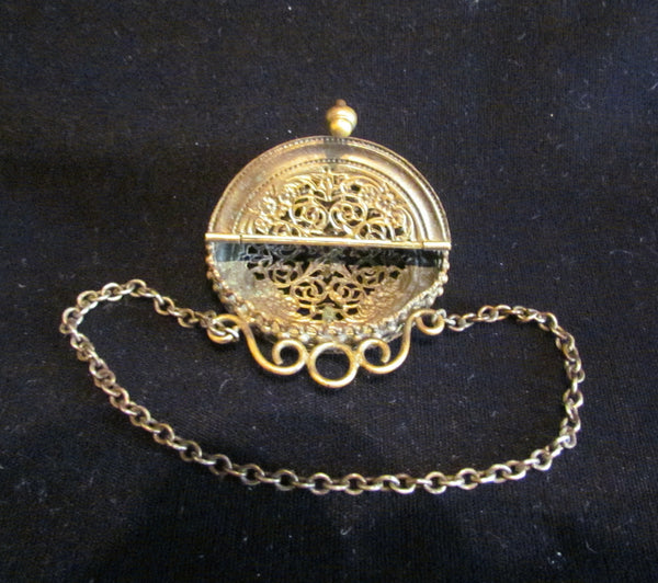 Antique Jeweled Ormolu Vinaigrette 1800s Scent Sachet Chatelaine Compact Extremely Rare