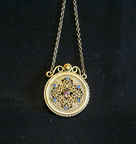 Antique Jeweled Ormolu Vinaigrette 1800s Scent Sachet Chatelaine Compact Extremely Rare