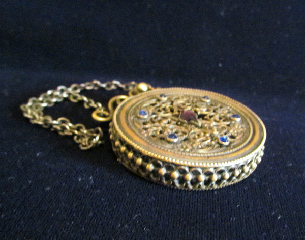 Antique Jeweled Ormolu Vinaigrette 1800s Scent Sachet Chatelaine Compact Extremely Rare