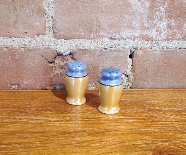 Gold & Blue Lusterware Salt & Pepper Shakers Set Pair Of Shakers Made In Japan