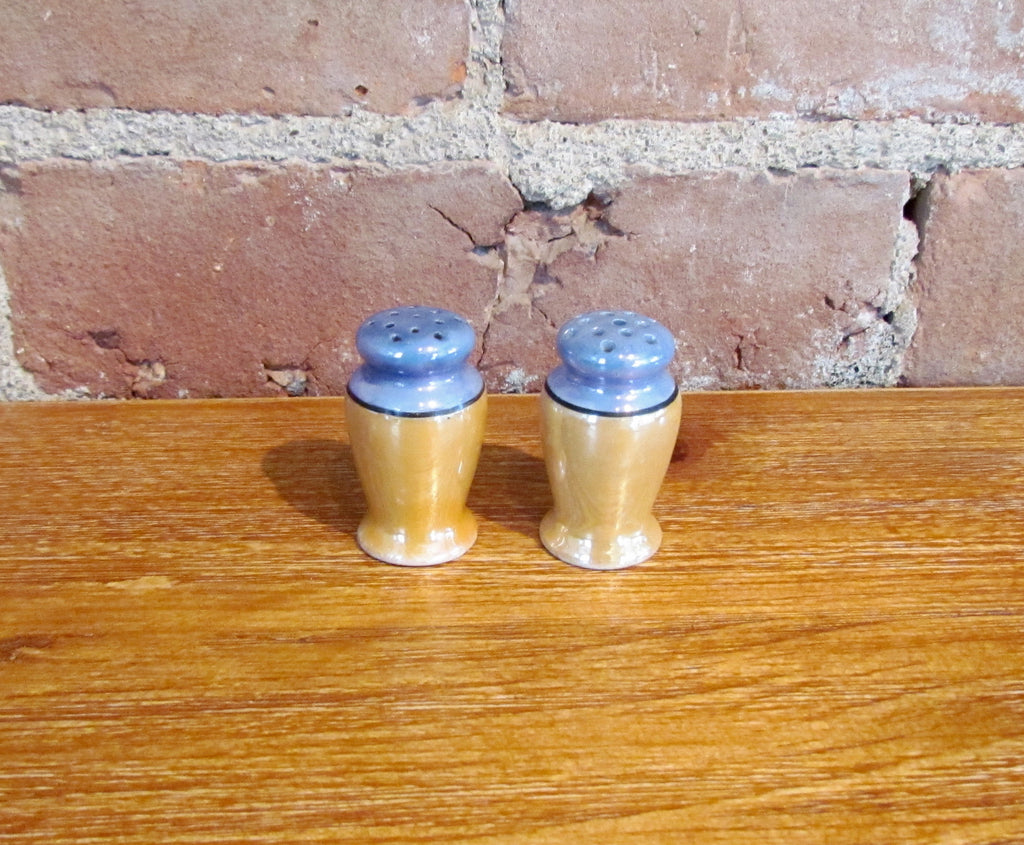 Gold & Blue Lusterware Salt & Pepper Shakers Set Pair Of Shakers Made In Japan