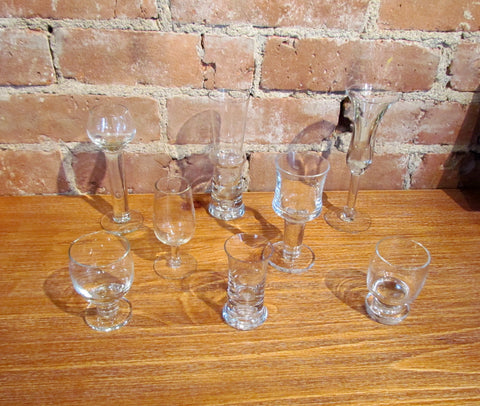 1980's Crystal Cordial Glass Set Of 8 Bar Shot Glasses Unique Set