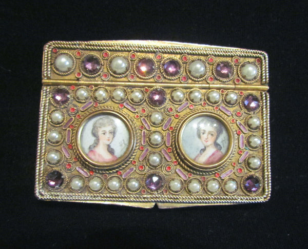 1800s French Portrait & Jewel Gold Ormolu Compact Antique 19th Century Excellent Condition