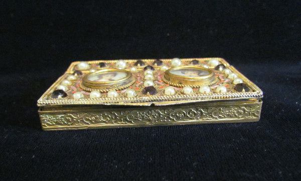 1800s French Portrait & Jewel Gold Ormolu Compact Antique 19th Century Excellent Condition