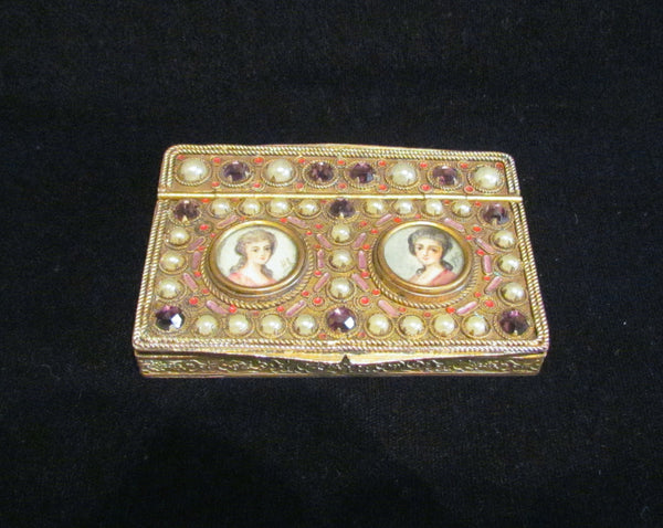 1800s French Portrait & Jewel Gold Ormolu Compact Antique 19th Century Excellent Condition