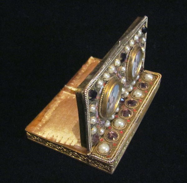 1800s French Portrait & Jewel Gold Ormolu Compact Antique 19th Century Excellent Condition