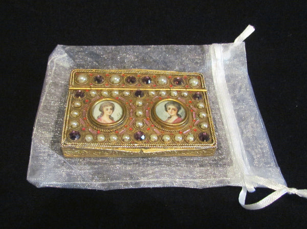 1800s French Portrait & Jewel Gold Ormolu Compact Antique 19th Century Excellent Condition