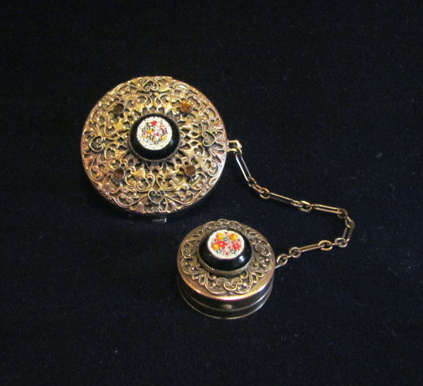 1800's Gold Ormolu Filigree And Mosaic Tango Compacts In Excellent Condition