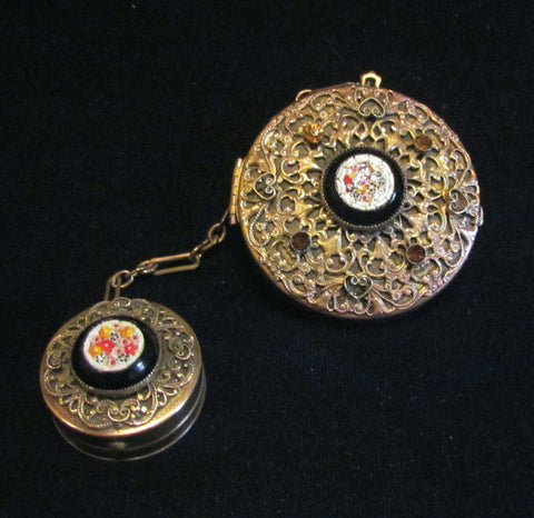 1800's Gold Ormolu Filigree And Mosaic Tango Compacts In Excellent Condition