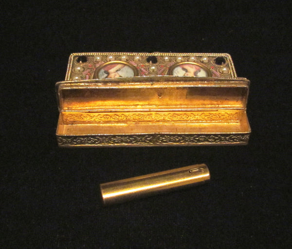 1800s French Portrait & Jewel Gold Ormolu Compact Antique 19th Century Excellent Condition