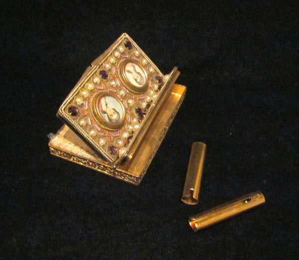1800s French Portrait & Jewel Gold Ormolu Compact Antique 19th Century Excellent Condition