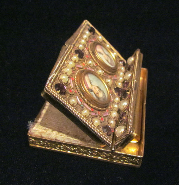 1800s French Portrait & Jewel Gold Ormolu Compact Antique 19th Century Excellent Condition