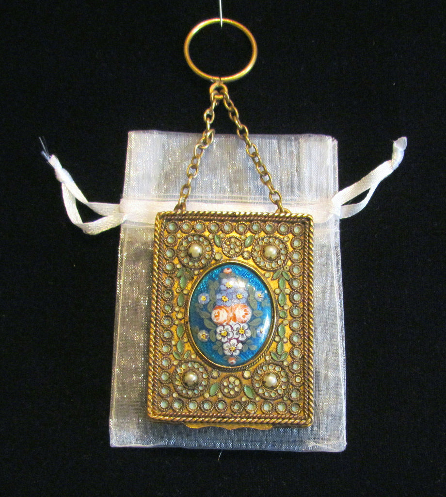 1800s French Gold Ormolu Compact Purse Enamel Guilloche And Pearl Finger Ring Excellent Condition