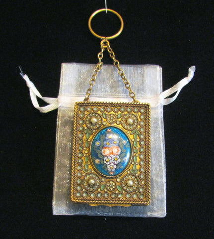 1800s French Gold Ormolu Compact Purse Enamel Guilloche And Pearl Finger Ring Excellent Condition
