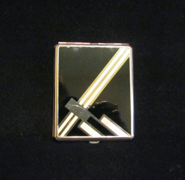Art Deco Cigarette Case Compact Set 1930s Black & White Enamel Excellent Condition