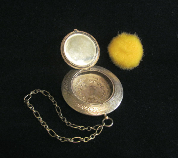 Antique German Silver Compact Wristlet Purse Victorian Mirror Compact With Down Feather Powder Puff
