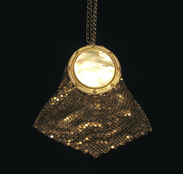 Evans Gold Mesh Mother Of Pearl Compact Purse 1930s Rare Bridal Wedding Bag