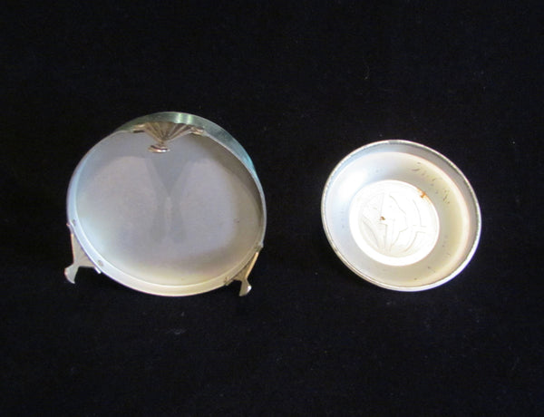 Aluminum Art Deco Powder Jar 1930s Vanity Accessory Powder Box