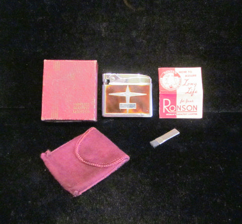 1949 Ronson Adonis Enamel Pocket Lighter In Original Pouch And Box Working Condition