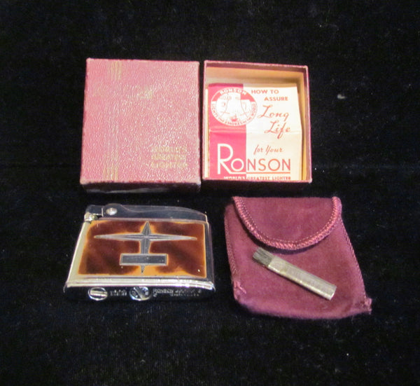 1949 Ronson Adonis Enamel Pocket Lighter In Original Pouch And Box Working Condition
