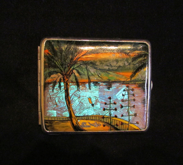 1930s Butterfly Wing And Snake Skin Cigarette Case Tropical Theme Excellent Condition