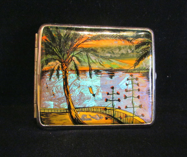 1930s Butterfly Wing And Snake Skin Cigarette Case Tropical Theme Excellent Condition