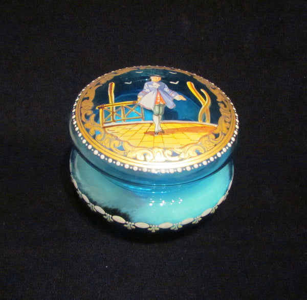 Antique French Powder Jar 1900s Hand Painted Cobalt Blue Powder Box Ormolu Accents Mint Condition