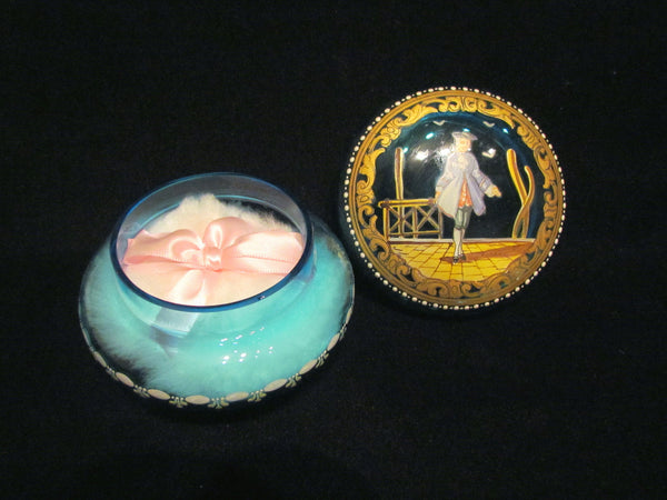 Antique French Powder Jar 1900s Hand Painted Cobalt Blue Powder Box Ormolu Accents Mint Condition