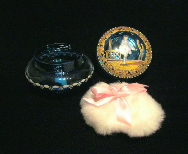 Antique French Powder Jar 1900s Hand Painted Cobalt Blue Powder Box Ormolu Accents Mint Condition