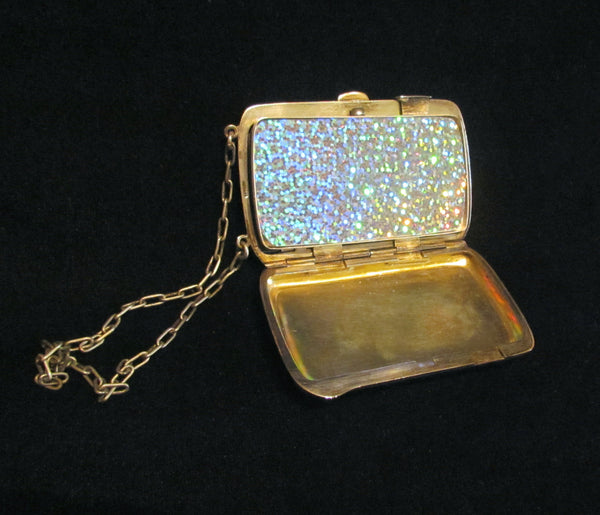 Victorian Floral Enamel Dance Purse EP Silver Compact Card Case Early 1900's