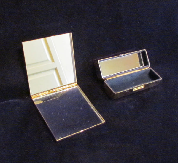 Bridal Double Mirror Lipstick Compact Matching Wedding Compacts Peach Enamel & Jewels