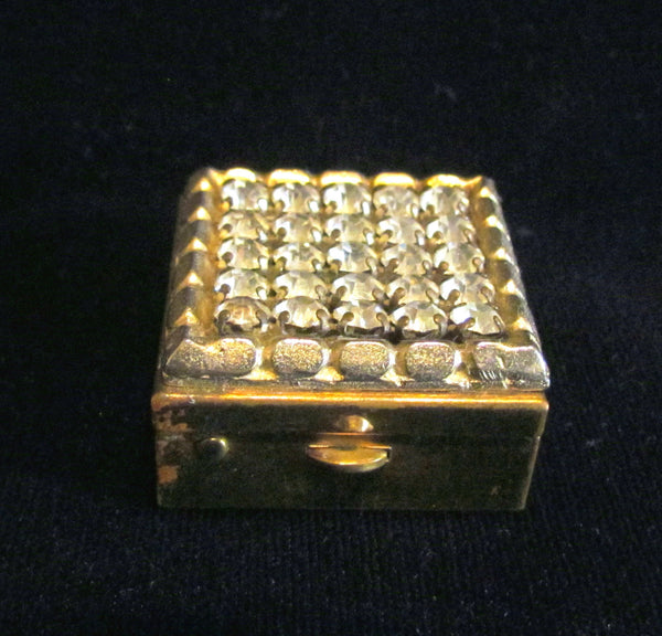 Rhinestone Powder Compact 1940s Small Compact Unused