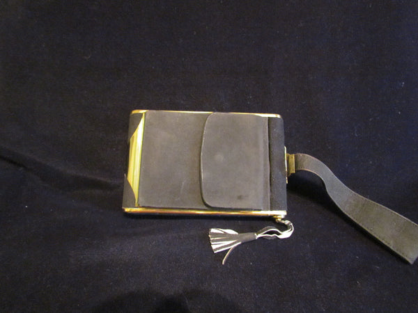 French Lucien Lelong Suede Compact Purse Art Deco 1940s Nail Care Makeup Travel Kit