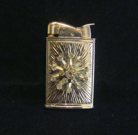 Evans Rhinestone Lighter Ladies Pocket Lighter Silver Starburst Vintage Working Lighter