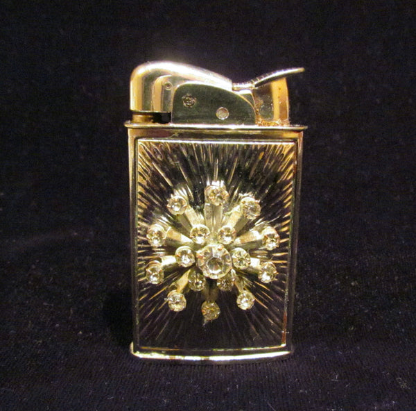 Evans Rhinestone Lighter Ladies Pocket Lighter Silver Starburst Vintage Working Lighter