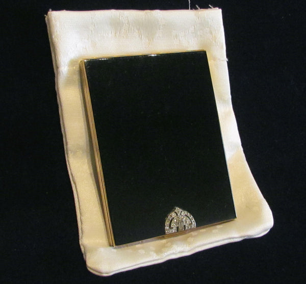 Volupte Black Enamel Cigarette Case 1940's Rhinestone Business Card Case Credit Card Holder