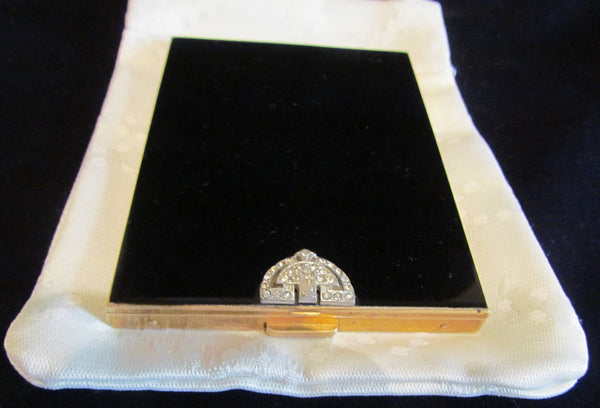 Volupte Black Enamel Cigarette Case 1940's Rhinestone Business Card Case Credit Card Holder