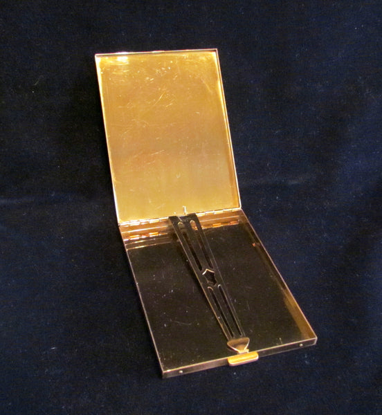 Volupte Black Enamel Cigarette Case 1940's Rhinestone Business Card Case Credit Card Holder