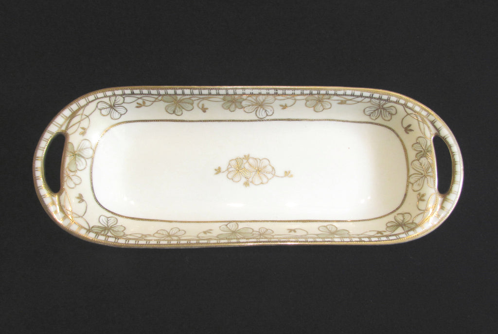 Nippon Moriage Celery Dish Hand Painted Floral Porcelain Relish Tray Circa 1911 to 1921