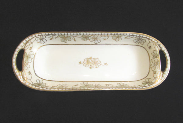Nippon Moriage Celery Dish Hand Painted Floral Porcelain Relish Tray Circa 1911 to 1921
