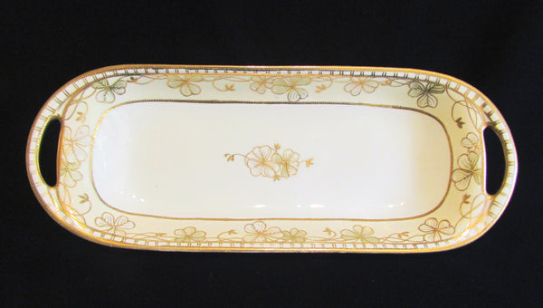Nippon Moriage Celery Dish Hand Painted Floral Porcelain Relish Tray Circa 1911 to 1921