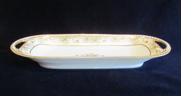 Nippon Moriage Celery Dish Hand Painted Floral Porcelain Relish Tray Circa 1911 to 1921