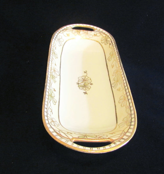 Nippon Moriage Celery Dish Hand Painted Floral Porcelain Relish Tray Circa 1911 to 1921