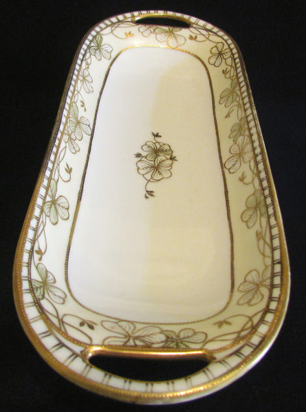 Nippon Moriage Celery Dish Hand Painted Floral Porcelain Relish Tray Circa 1911 to 1921
