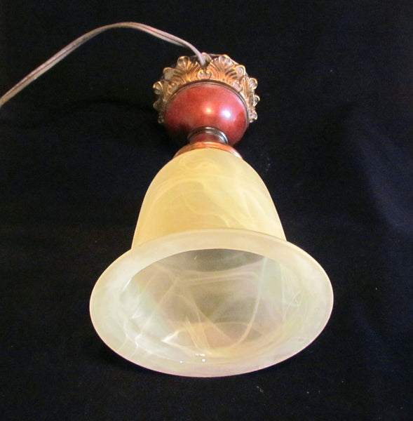 Vintage Style Table Lamp Wooden Base Frosted Glass Shade Working