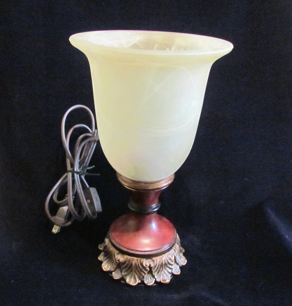 Vintage Style Table Lamp Wooden Base Frosted Glass Shade Working